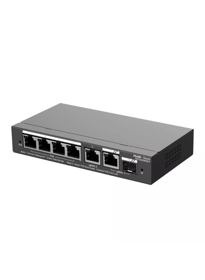 Ruijie RG‑ES206GS‑P محول سحابي ذكي مدارة 6 منافذ جيجابت مع 4 منافذ PoE+، 1 منفذ SFP، 1 منفذ كومبو، ميزانية PoE 54W، التعرف على كاميرات IP، منع الحلقة، VLAN، QoS، إدارة سحابية، مثالي لأنظمة CCTV والشبكات الصغيرة للمكاتب | RG-ES206GS-P - Image 3
